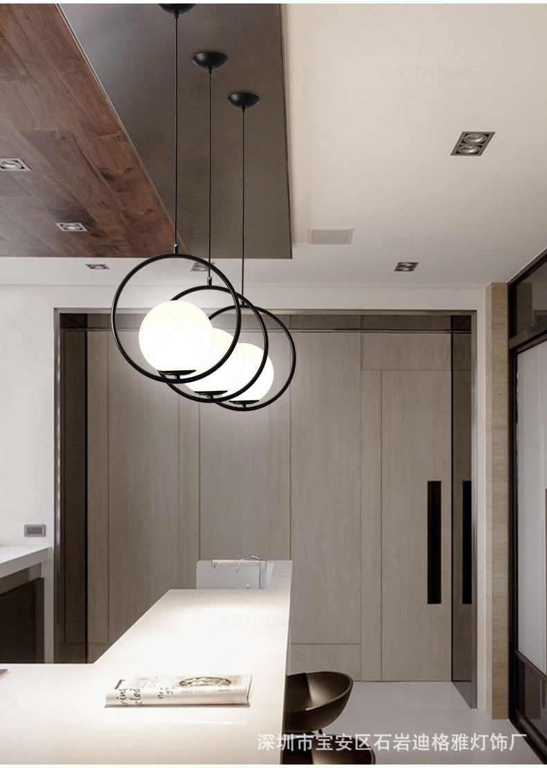 Mid-Century Design Globe Hanging Lamp White Glass Shade Pendant Light with Metal Ring Clearhalo 'Ceiling Lights' 'Modern Pendants' 'Modern' 'Pendant Lights' 'Pendants' Lighting' 2588971
