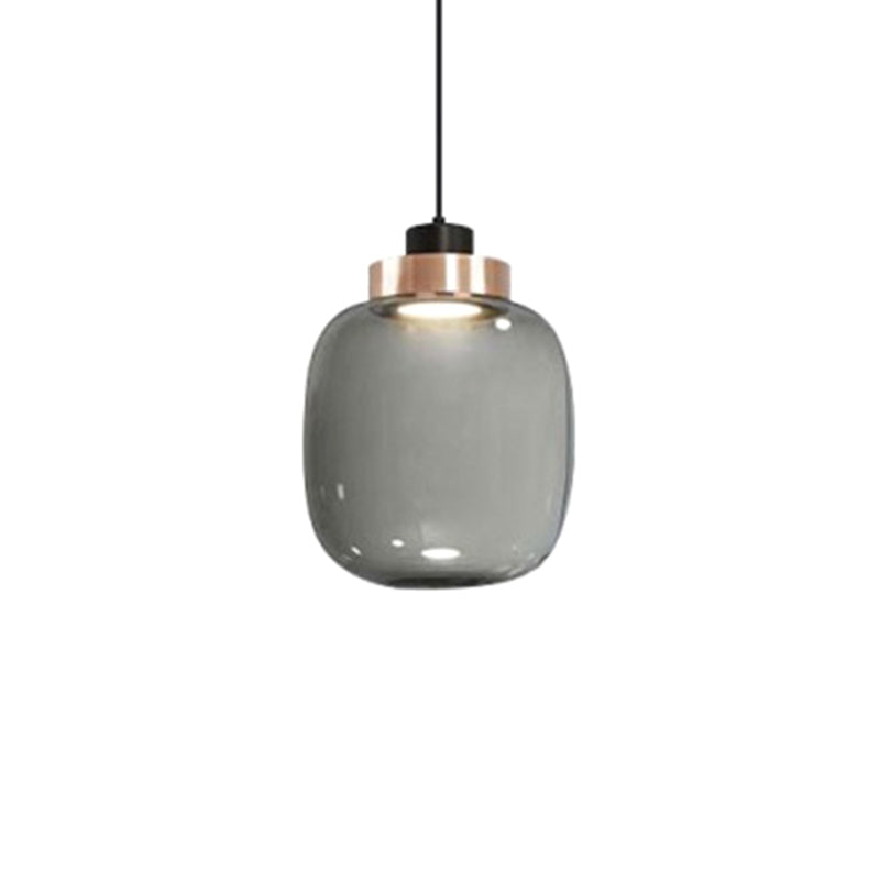 1 Light Mason Jar Pendant Light Modern Hand blown Glass Shade Hanging Lamp Smoke Gray 7" Clearhalo 'Ceiling Lights' 'Glass shade' 'Glass' 'Modern Pendants' 'Modern' 'Pendant Lights' 'Pendants' Lighting' 2588973