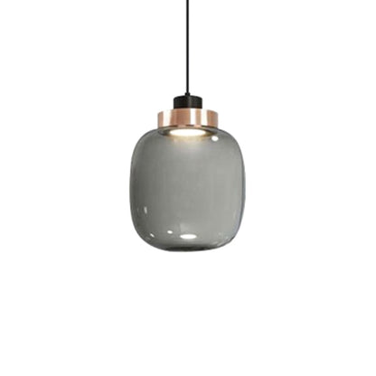1 Light Mason Jar Pendant Light Modern Hand blown Glass Shade Hanging Lamp Smoke Gray 7" Clearhalo 'Ceiling Lights' 'Glass shade' 'Glass' 'Modern Pendants' 'Modern' 'Pendant Lights' 'Pendants' Lighting' 2588973