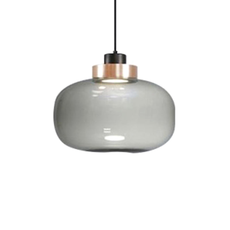 1 Light Mason Jar Pendant Light Modern Hand blown Glass Shade Hanging Lamp Smoke Gray 9" Clearhalo 'Ceiling Lights' 'Glass shade' 'Glass' 'Modern Pendants' 'Modern' 'Pendant Lights' 'Pendants' Lighting' 2588974