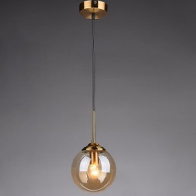 Post-Modern Minimalist Design Hanging Lamp 1 Light Globe Glass Shade Pendant Light Amber Clearhalo 'Ceiling Lights' 'Glass shade' 'Glass' 'Modern Pendants' 'Modern' 'Pendant Lights' 'Pendants' Lighting' 2588994