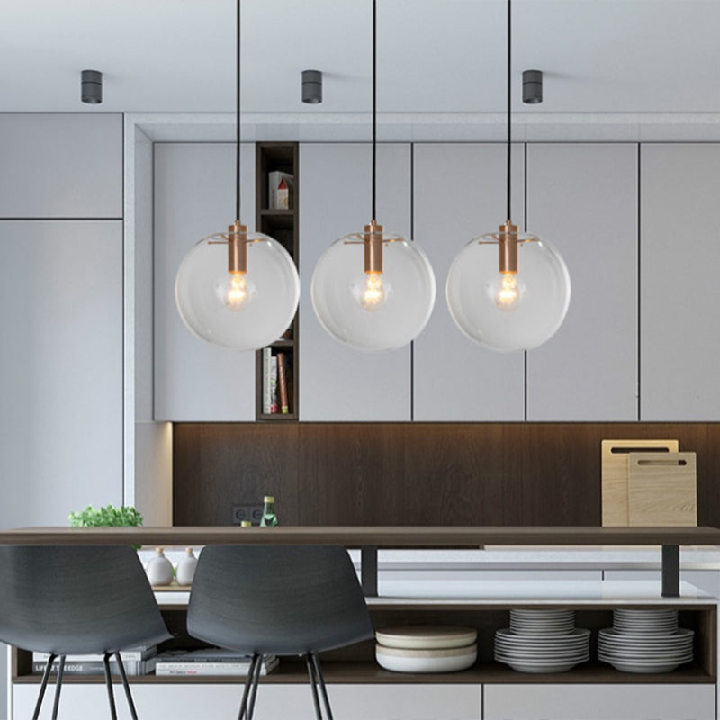 1 Light Spherical Pendant Light Modern Minimalist Clear Glass Dining Room Hanging Lamp Clearhalo 'Ceiling Lights' 'Glass shade' 'Glass' 'Modern Pendants' 'Modern' 'Pendant Lights' 'Pendants' Lighting' 2588998