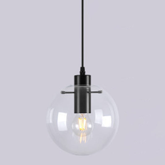 1 Light Spherical Pendant Light Modern Minimalist Clear Glass Dining Room Hanging Lamp Black