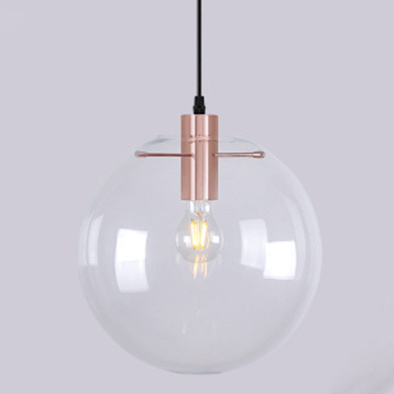 1 Light Spherical Pendant Light Modern Minimalist Clear Glass Dining Room Hanging Lamp Rose Gold Clearhalo 'Ceiling Lights' 'Glass shade' 'Glass' 'Modern Pendants' 'Modern' 'Pendant Lights' 'Pendants' Lighting' 2589001