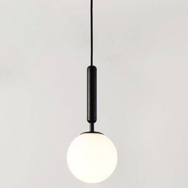 Mid-Century Design Globe Hanging Lamp Glass Shade 1 Light Pendant Light for Bedroom Black Milk White Clearhalo 'Ceiling Lights' 'Glass shade' 'Glass' 'Modern Pendants' 'Modern' 'Pendant Lights' 'Pendants' Lighting' 2589044