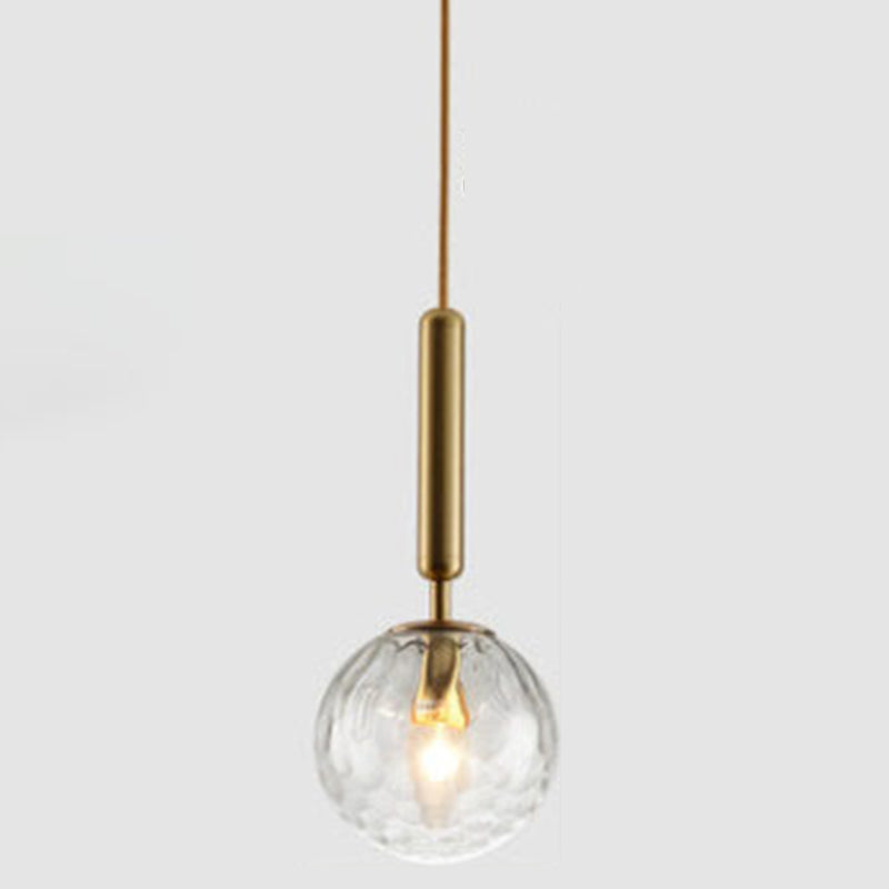 Mid-Century Design Globe Hanging Lamp Glass Shade 1 Light Pendant Light for Bedroom Gold Clear Clearhalo 'Ceiling Lights' 'Glass shade' 'Glass' 'Modern Pendants' 'Modern' 'Pendant Lights' 'Pendants' Lighting' 2589047