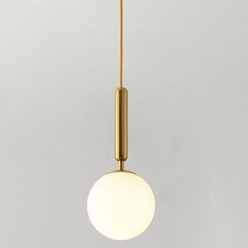 Mid-Century Design Globe Hanging Lamp Glass Shade 1 Light Pendant Light for Bedroom Gold Milk White Clearhalo 'Ceiling Lights' 'Glass shade' 'Glass' 'Modern Pendants' 'Modern' 'Pendant Lights' 'Pendants' Lighting' 2589049