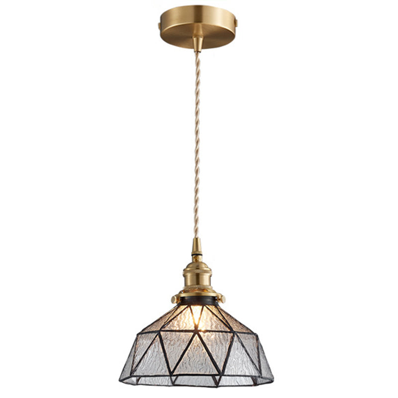 Icy Clear Glass Hanging Lamp Geometric Pattern Bowl Tiffany-Style Pendant Light Fixture 1 Clear Clearhalo 'Ceiling Lights' 'Glass shade' 'Glass' 'Modern Pendants' 'Modern' 'Pendant Lights' 'Pendants' Lighting' 2589065