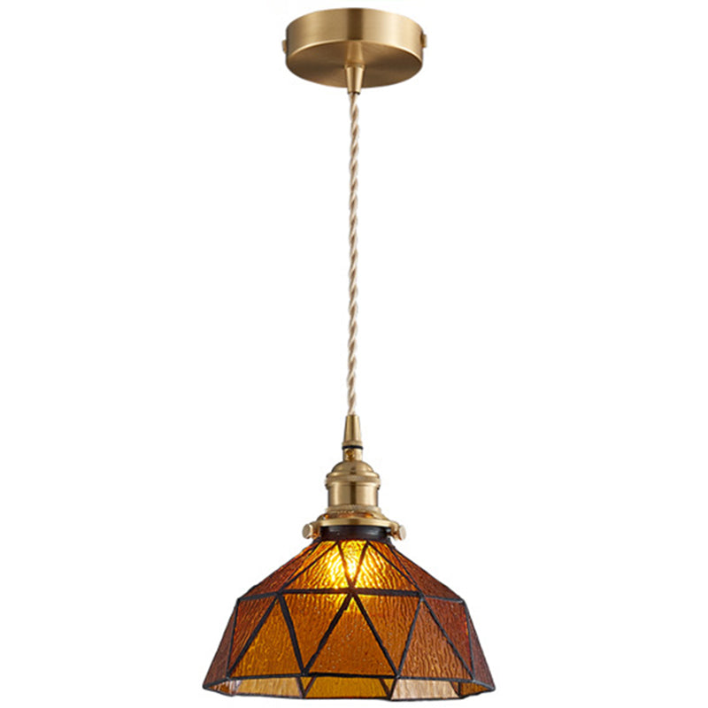 Icy Clear Glass Hanging Lamp Geometric Pattern Bowl Tiffany-Style Pendant Light Fixture 1 Amber Clearhalo 'Ceiling Lights' 'Glass shade' 'Glass' 'Modern Pendants' 'Modern' 'Pendant Lights' 'Pendants' Lighting' 2589066