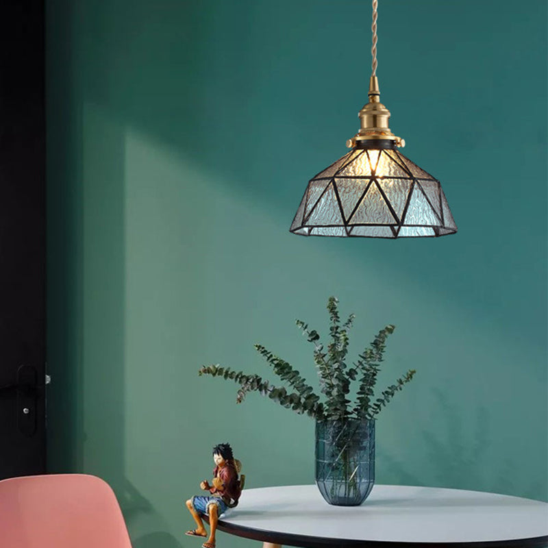 Icy Clear Glass Hanging Lamp Geometric Pattern Bowl Tiffany-Style Pendant Light Fixture Clearhalo 'Ceiling Lights' 'Glass shade' 'Glass' 'Modern Pendants' 'Modern' 'Pendant Lights' 'Pendants' Lighting' 2589067