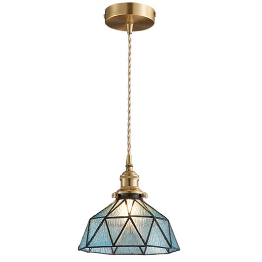 Icy Clear Glass Hanging Lamp Geometric Pattern Bowl Tiffany-Style Pendant Light Fixture 1 Blue Clearhalo 'Ceiling Lights' 'Glass shade' 'Glass' 'Modern Pendants' 'Modern' 'Pendant Lights' 'Pendants' Lighting' 2589069