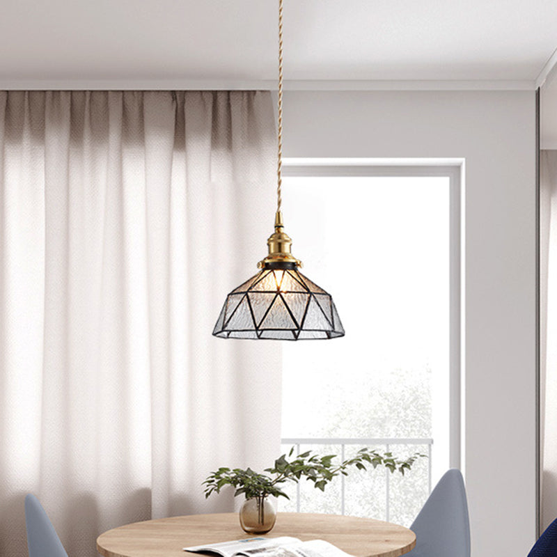 Icy Clear Glass Hanging Lamp Geometric Pattern Bowl Tiffany-Style Pendant Light Fixture Clearhalo 'Ceiling Lights' 'Glass shade' 'Glass' 'Modern Pendants' 'Modern' 'Pendant Lights' 'Pendants' Lighting' 2589071