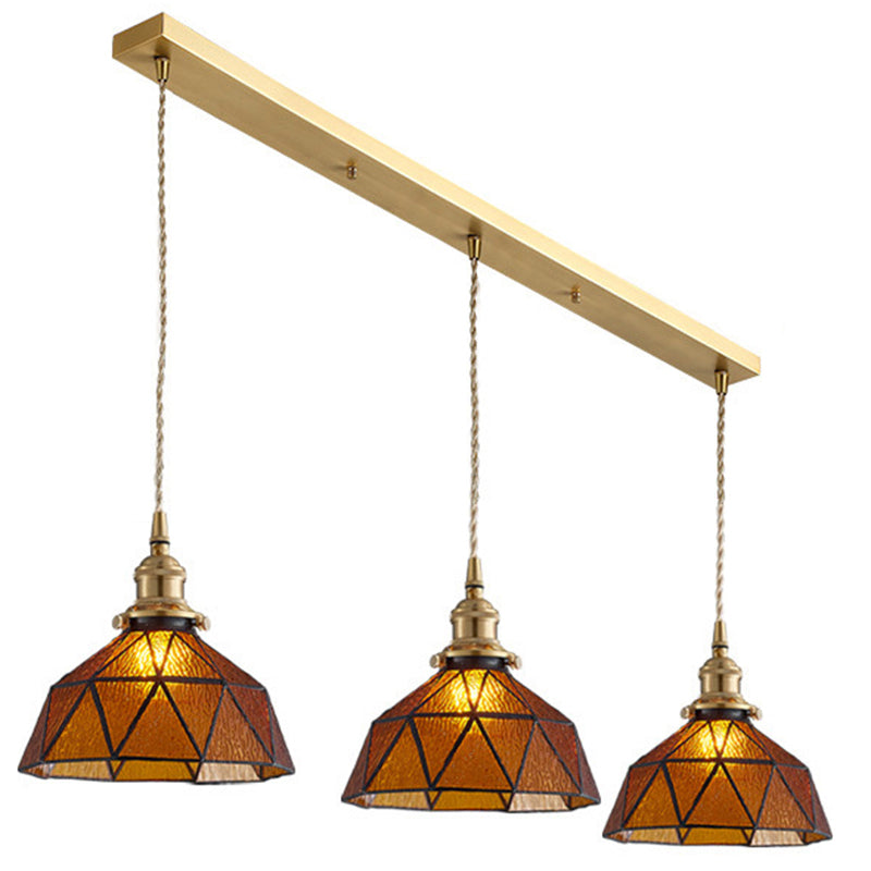 Icy Clear Glass Hanging Lamp Geometric Pattern Bowl Tiffany-Style Pendant Light Fixture 3 Amber Clearhalo 'Ceiling Lights' 'Glass shade' 'Glass' 'Modern Pendants' 'Modern' 'Pendant Lights' 'Pendants' Lighting' 2589072
