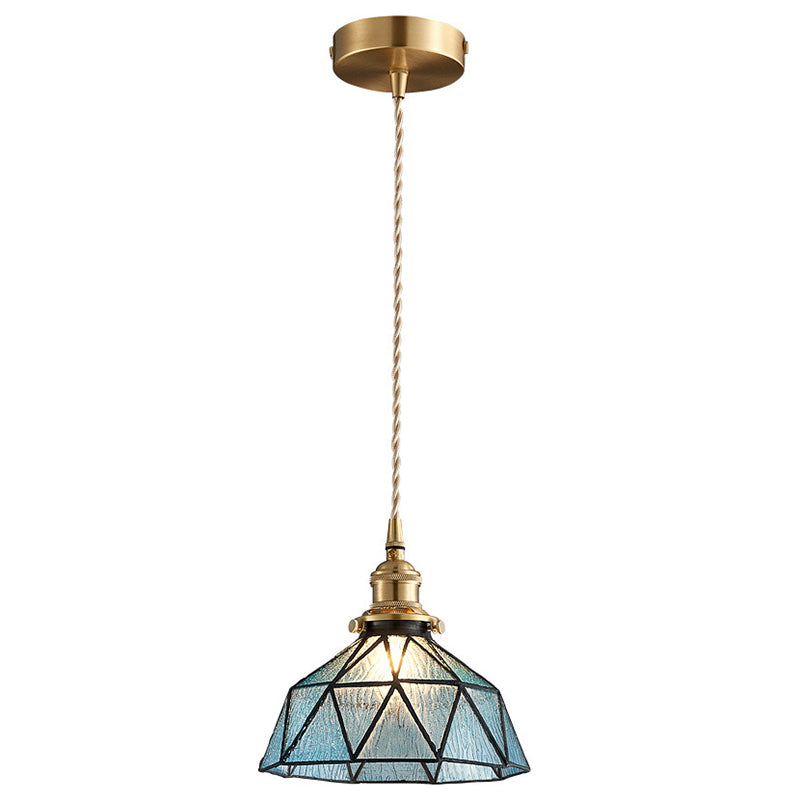 Icy Clear Glass Hanging Lamp Geometric Pattern Bowl Tiffany-Style Pendant Light Fixture Clearhalo 'Ceiling Lights' 'Glass shade' 'Glass' 'Modern Pendants' 'Modern' 'Pendant Lights' 'Pendants' Lighting' 2589073