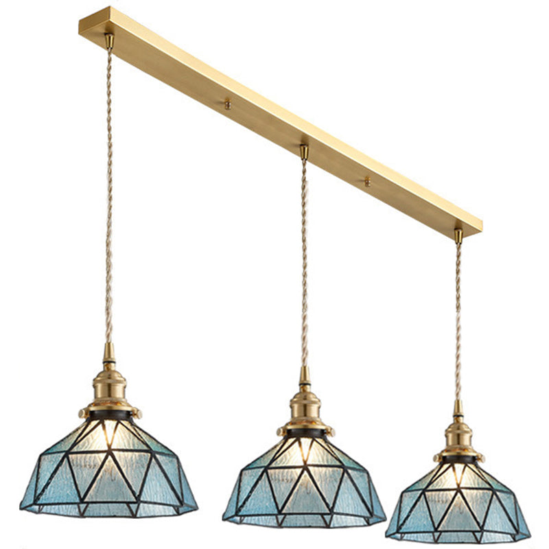 Icy Clear Glass Hanging Lamp Geometric Pattern Bowl Tiffany-Style Pendant Light Fixture 3 Blue Clearhalo 'Ceiling Lights' 'Glass shade' 'Glass' 'Modern Pendants' 'Modern' 'Pendant Lights' 'Pendants' Lighting' 2589074