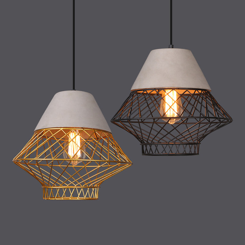 Wire Cage Shade Pendant Lighting Urban Retro 1 Light Restaurant Hanging Lamp with Cement Top Clearhalo 'Ceiling Lights' 'Industrial Pendants' 'Industrial' 'Middle Century Pendants' 'Pendant Lights' 'Pendants' 'Tiffany' Lighting' 2589081