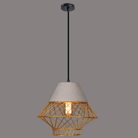 Wire Cage Shade Pendant Lighting Urban Retro 1 Light Restaurant Hanging Lamp with Cement Top Gold Clearhalo 'Ceiling Lights' 'Industrial Pendants' 'Industrial' 'Middle Century Pendants' 'Pendant Lights' 'Pendants' 'Tiffany' Lighting' 2589082