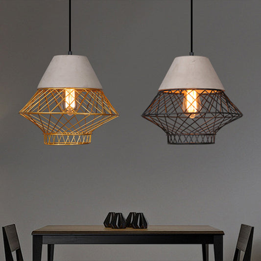 Wire Cage Shade Pendant Lighting Urban Retro 1 Light Restaurant Hanging Lamp with Cement Top Clearhalo 'Ceiling Lights' 'Industrial Pendants' 'Industrial' 'Middle Century Pendants' 'Pendant Lights' 'Pendants' 'Tiffany' Lighting' 2589084