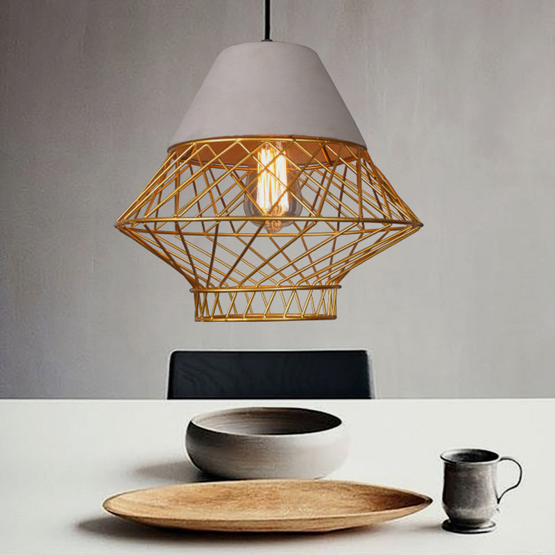 Wire Cage Shade Pendant Lighting Urban Retro 1 Light Restaurant Hanging Lamp with Cement Top Clearhalo 'Ceiling Lights' 'Industrial Pendants' 'Industrial' 'Middle Century Pendants' 'Pendant Lights' 'Pendants' 'Tiffany' Lighting' 2589085