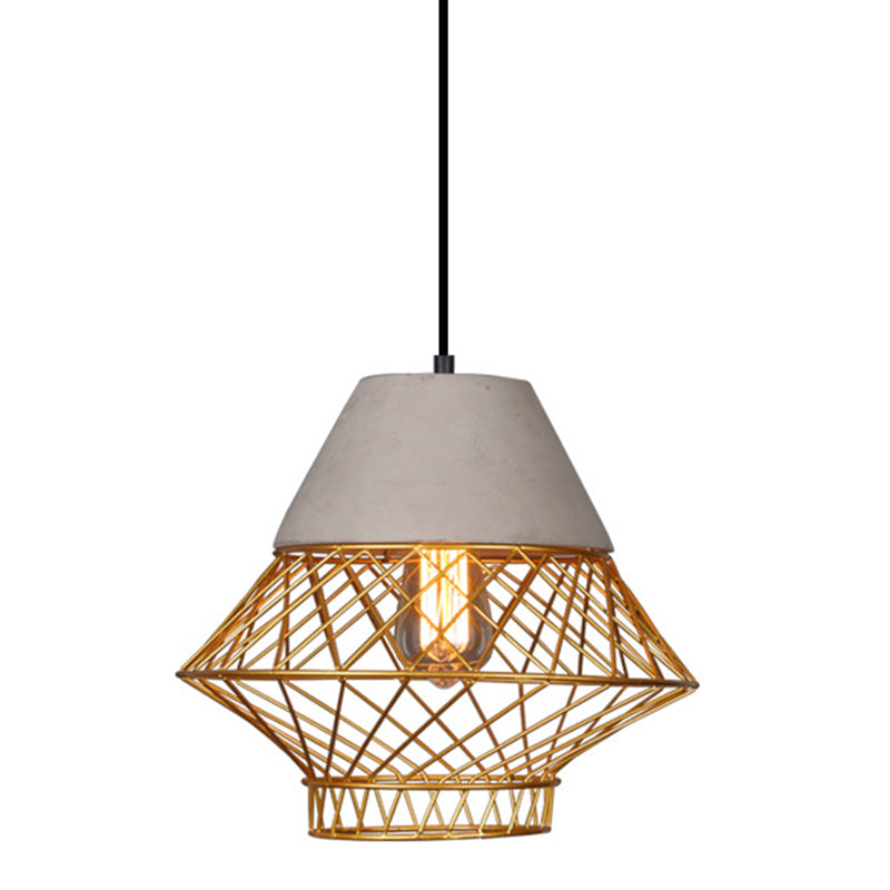 Wire Cage Shade Pendant Lighting Urban Retro 1 Light Restaurant Hanging Lamp with Cement Top Clearhalo 'Ceiling Lights' 'Industrial Pendants' 'Industrial' 'Middle Century Pendants' 'Pendant Lights' 'Pendants' 'Tiffany' Lighting' 2589087