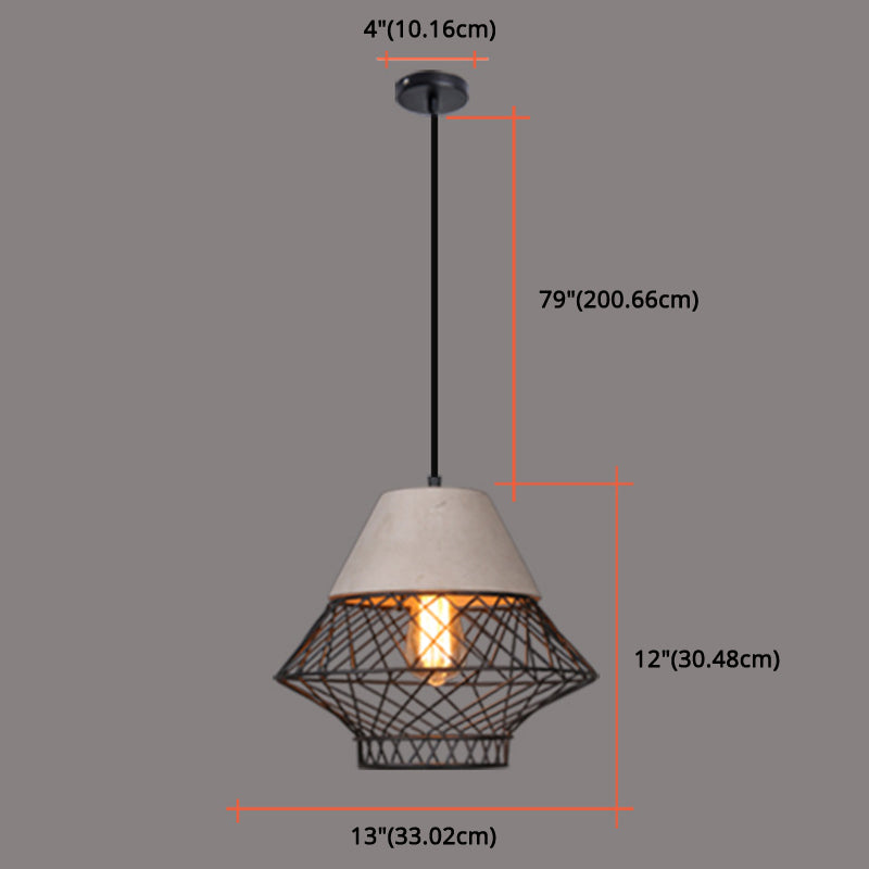 Wire Cage Shade Pendant Lighting Urban Retro 1 Light Restaurant Hanging Lamp with Cement Top Clearhalo 'Ceiling Lights' 'Industrial Pendants' 'Industrial' 'Middle Century Pendants' 'Pendant Lights' 'Pendants' 'Tiffany' Lighting' 2589089