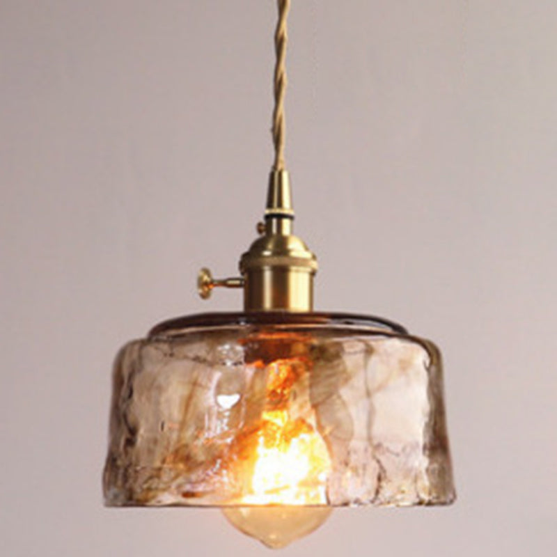 Vintage 1 Light Pendant Lamp Amber Alabaster Glass Pendant Lighting for Living Room Amber 6.5" Clearhalo 'Ceiling Lights' 'Glass shade' 'Glass' 'Industrial Pendants' 'Industrial' 'Middle Century Pendants' 'Pendant Lights' 'Pendants' 'Tiffany' Lighting' 2589112