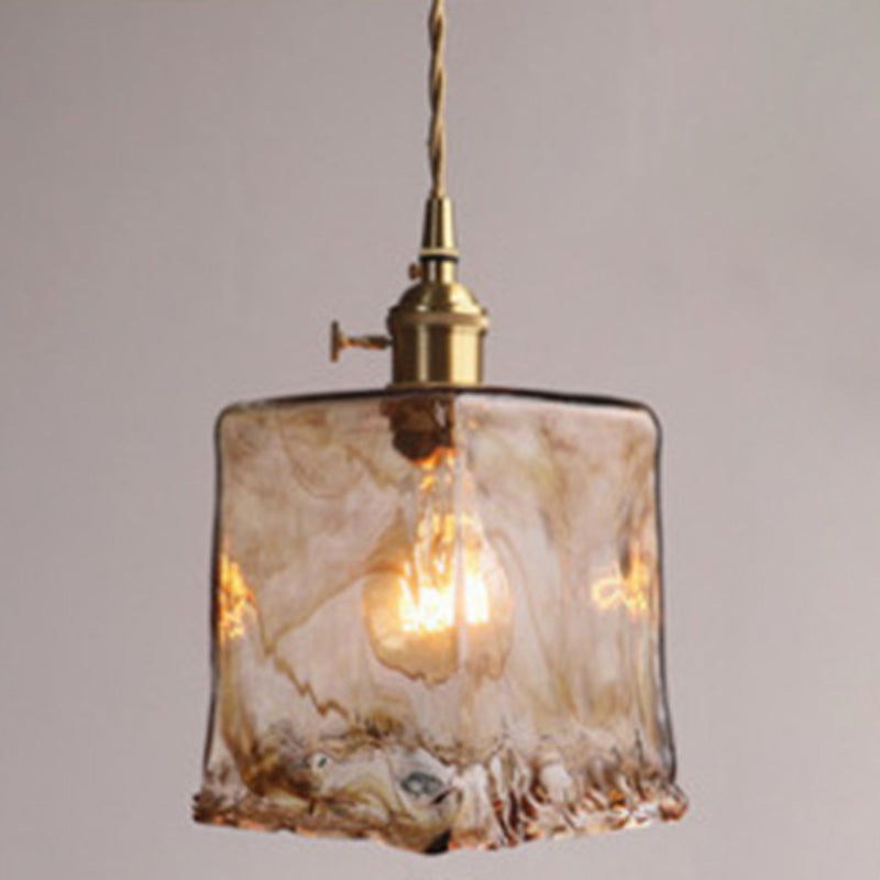 Vintage 1 Light Pendant Lamp Amber Alabaster Glass Pendant Lighting for Living Room Amber 7" Clearhalo 'Ceiling Lights' 'Glass shade' 'Glass' 'Industrial Pendants' 'Industrial' 'Middle Century Pendants' 'Pendant Lights' 'Pendants' 'Tiffany' Lighting' 2589114