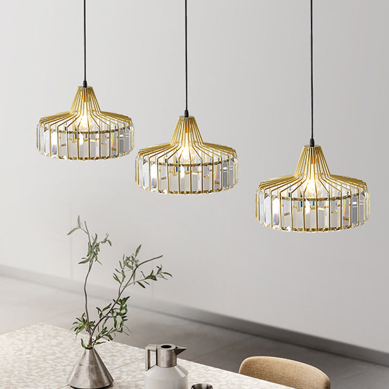 1 Light Pendant Light Modern Minimalist Drum Crystal Shade Dining Room Hanging Lamp Clearhalo 'Ceiling Lights' 'Modern Pendants' 'Modern' 'Pendant Lights' 'Pendants' Lighting' 2589133