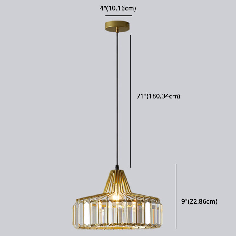1 Light Pendant Light Modern Minimalist Drum Crystal Shade Dining Room Hanging Lamp Clearhalo 'Ceiling Lights' 'Modern Pendants' 'Modern' 'Pendant Lights' 'Pendants' Lighting' 2589137