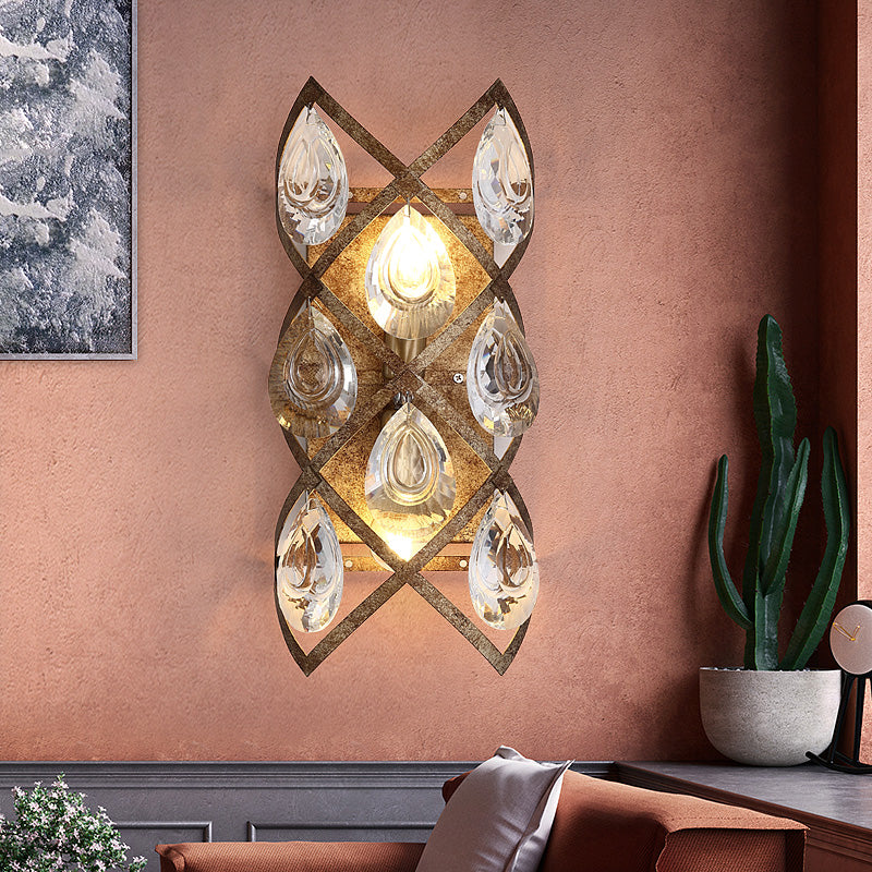Vintage Wall Sconce Light with Clear Crystal 2 Lights Indoor Wall Mount Light in Rust Rust Clearhalo 'Art deco wall lights' 'Industrial wall lights' 'Industrial' 'Middle century wall lights' 'Tiffany' 'Wall Lamps & Sconces' 'Wall Lights' Lighting' 258918