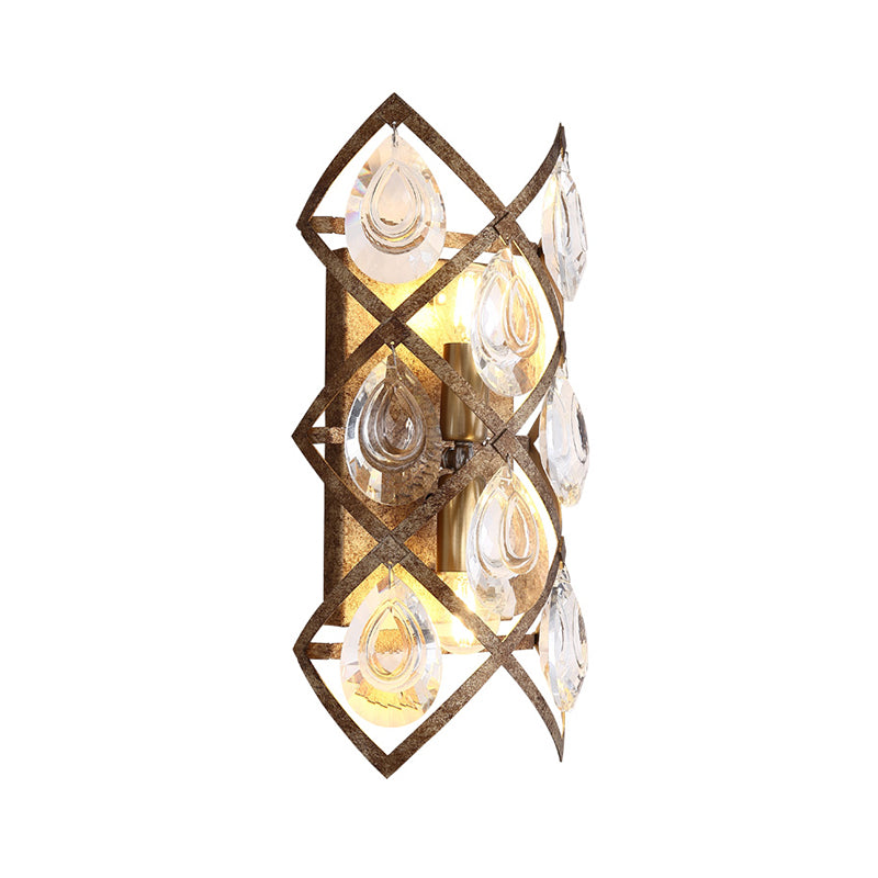 Vintage Wall Sconce Light with Clear Crystal 2 Lights Indoor Wall Mount Light in Rust Clearhalo 'Art deco wall lights' 'Industrial wall lights' 'Industrial' 'Middle century wall lights' 'Tiffany' 'Wall Lamps & Sconces' 'Wall Lights' Lighting' 258921