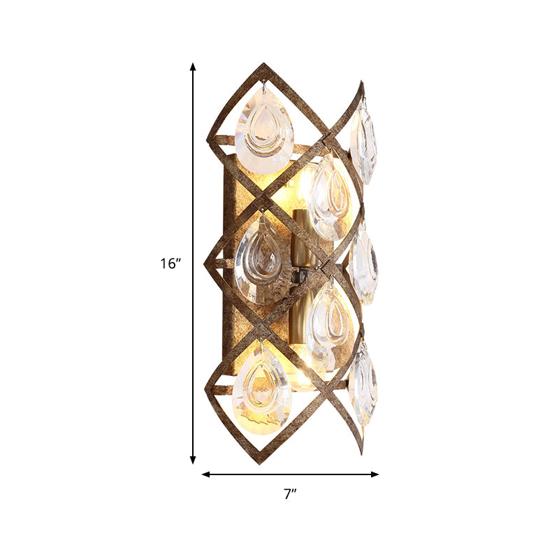 Vintage Wall Sconce Light with Clear Crystal 2 Lights Indoor Wall Mount Light in Rust Clearhalo 'Art deco wall lights' 'Industrial wall lights' 'Industrial' 'Middle century wall lights' 'Tiffany' 'Wall Lamps & Sconces' 'Wall Lights' Lighting' 258922