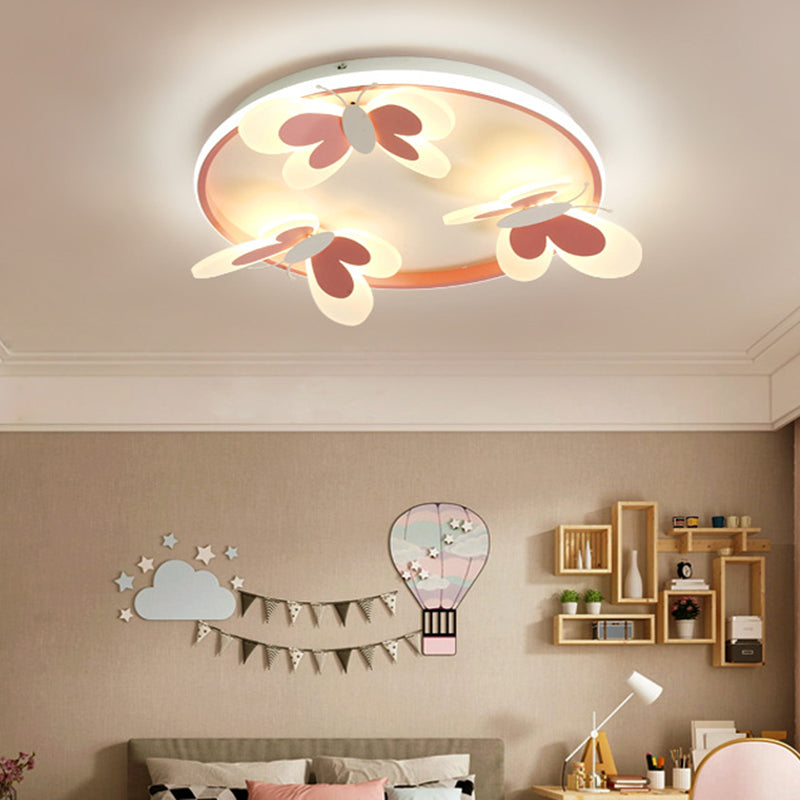 Butterfly Flush Mount Ceiling Light Fixtures Kids Acrylic Ceiling Mount Chandelier for Bedroom