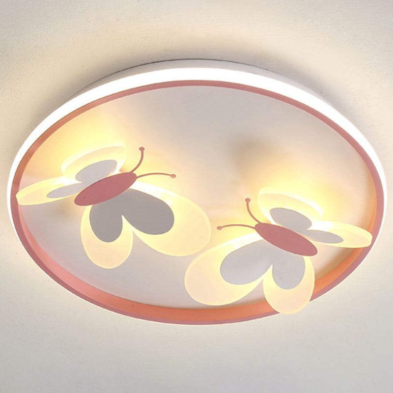 Butterfly Flush Mount Ceiling Light Fixtures Kids Acrylic Ceiling Mount Chandelier for Bedroom 2 Pink Clearhalo 'Ceiling Lights' 'Close To Ceiling Lights' 'Close to ceiling' 'Flush mount' Lighting' 2589337