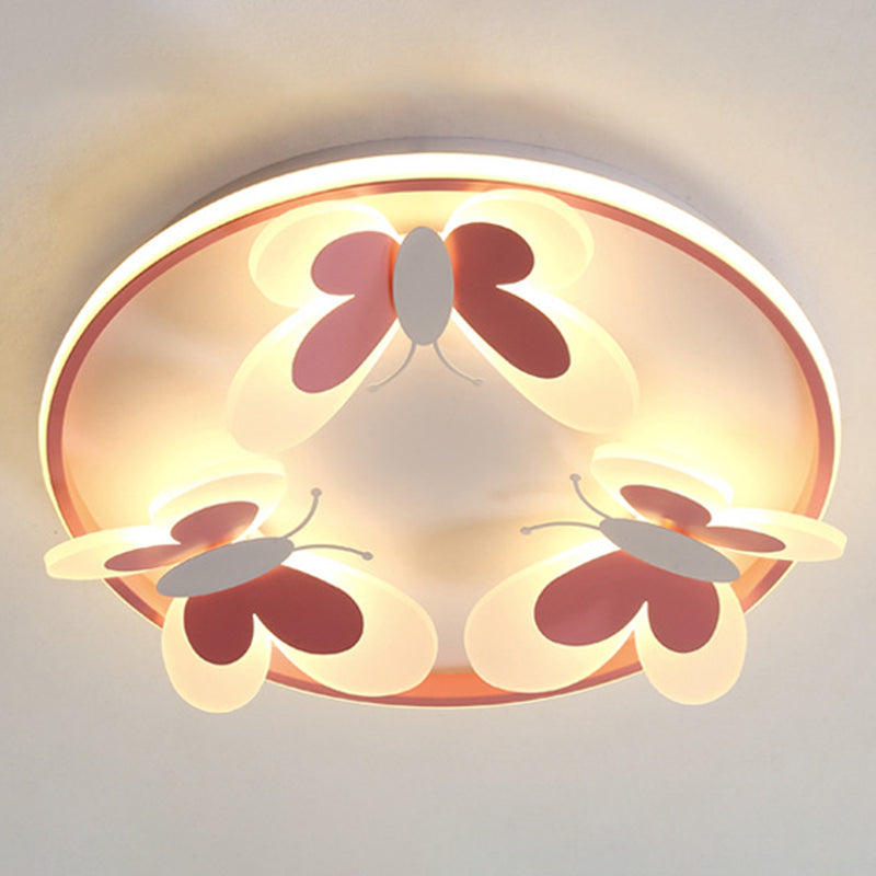 Butterfly Flush Mount Ceiling Light Fixtures Kids Acrylic Ceiling Mount Chandelier for Bedroom 3 Pink Clearhalo 'Ceiling Lights' 'Close To Ceiling Lights' 'Close to ceiling' 'Flush mount' Lighting' 2589338