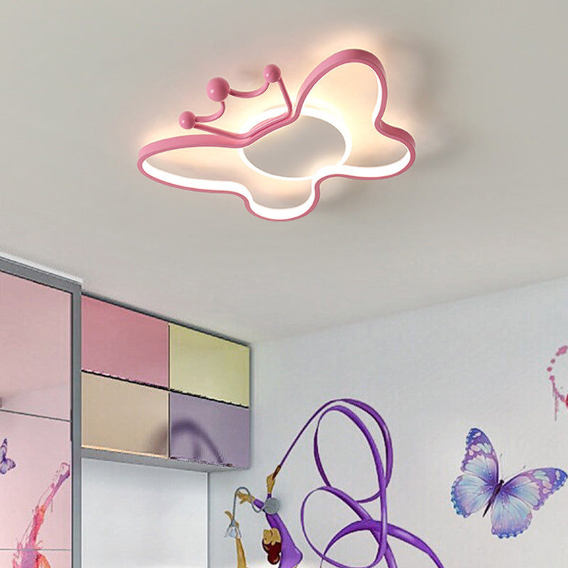 Butterfly Semi Flush Ceiling Lights Cartoon Aluminum Ceiling Mount Chandelier for Children Bedroom Clearhalo 'Ceiling Lights' 'Close To Ceiling Lights' 'Close to ceiling' 'Semi-flushmount' Lighting' 2589409