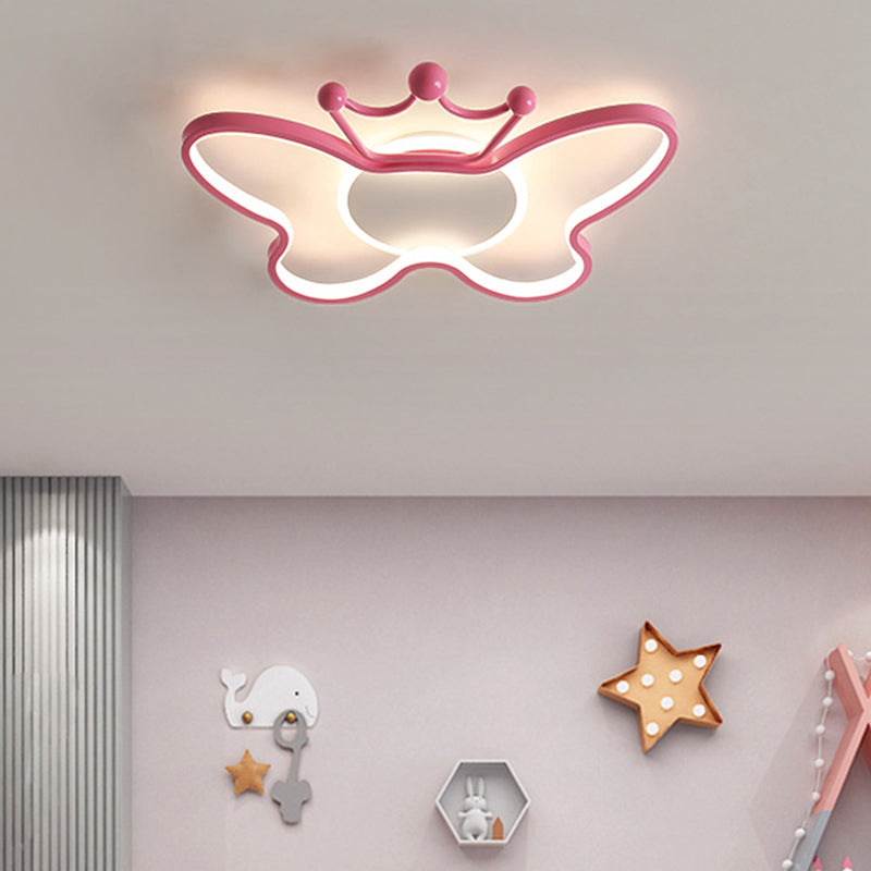 Butterfly Semi Flush Ceiling Lights Cartoon Aluminum Ceiling Mount Chandelier for Children Bedroom Clearhalo 'Ceiling Lights' 'Close To Ceiling Lights' 'Close to ceiling' 'Semi-flushmount' Lighting' 2589410