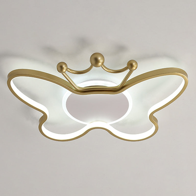 Butterfly Semi Flush Ceiling Lights Cartoon Aluminum Ceiling Mount Chandelier for Children Bedroom Gold White Clearhalo 'Ceiling Lights' 'Close To Ceiling Lights' 'Close to ceiling' 'Semi-flushmount' Lighting' 2589412
