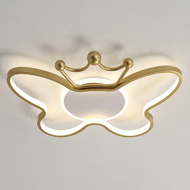 Butterfly Semi Flush Ceiling Lights Cartoon Aluminum Ceiling Mount Chandelier for Children Bedroom Gold Clearhalo 'Ceiling Lights' 'Close To Ceiling Lights' 'Close to ceiling' 'Semi-flushmount' Lighting' 2589413