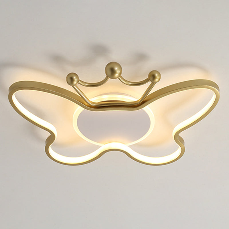 Butterfly Semi Flush Ceiling Lights Cartoon Aluminum Ceiling Mount Chandelier for Children Bedroom Gold Warm Clearhalo 'Ceiling Lights' 'Close To Ceiling Lights' 'Close to ceiling' 'Semi-flushmount' Lighting' 2589414