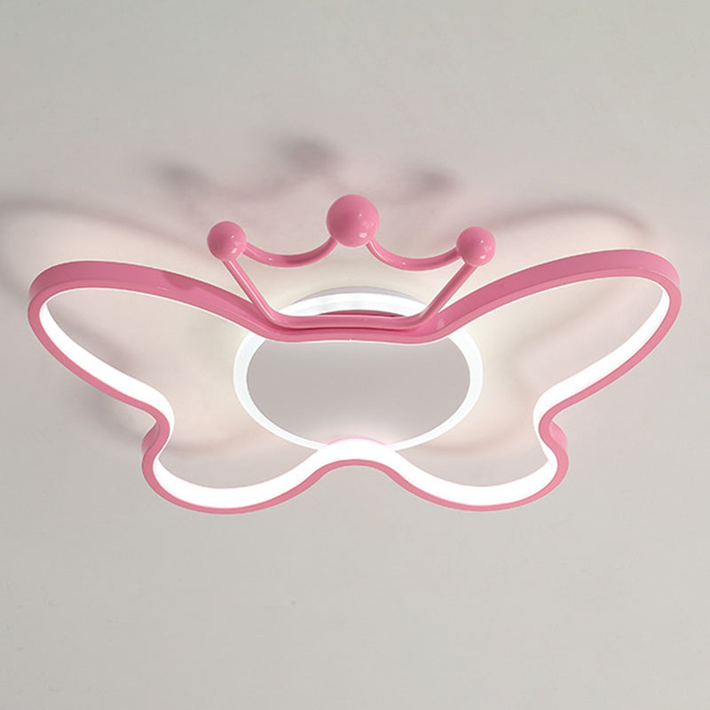 Butterfly Semi Flush Ceiling Lights Cartoon Aluminum Ceiling Mount Chandelier for Children Bedroom Pink White Clearhalo 'Ceiling Lights' 'Close To Ceiling Lights' 'Close to ceiling' 'Semi-flushmount' Lighting' 2589415
