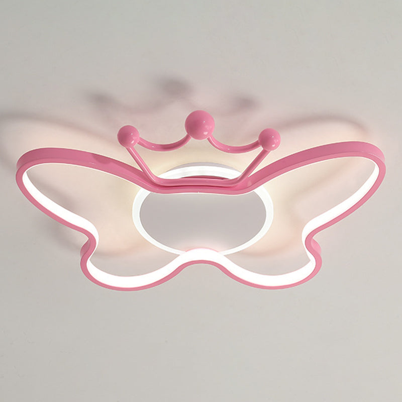 Butterfly Semi Flush Ceiling Lights Cartoon Aluminum Ceiling Mount Chandelier for Children Bedroom Pink Clearhalo 'Ceiling Lights' 'Close To Ceiling Lights' 'Close to ceiling' 'Semi-flushmount' Lighting' 2589416