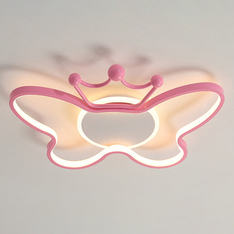 Butterfly Semi Flush Ceiling Lights Cartoon Aluminum Ceiling Mount Chandelier for Children Bedroom Pink Warm Clearhalo 'Ceiling Lights' 'Close To Ceiling Lights' 'Close to ceiling' 'Semi-flushmount' Lighting' 2589417