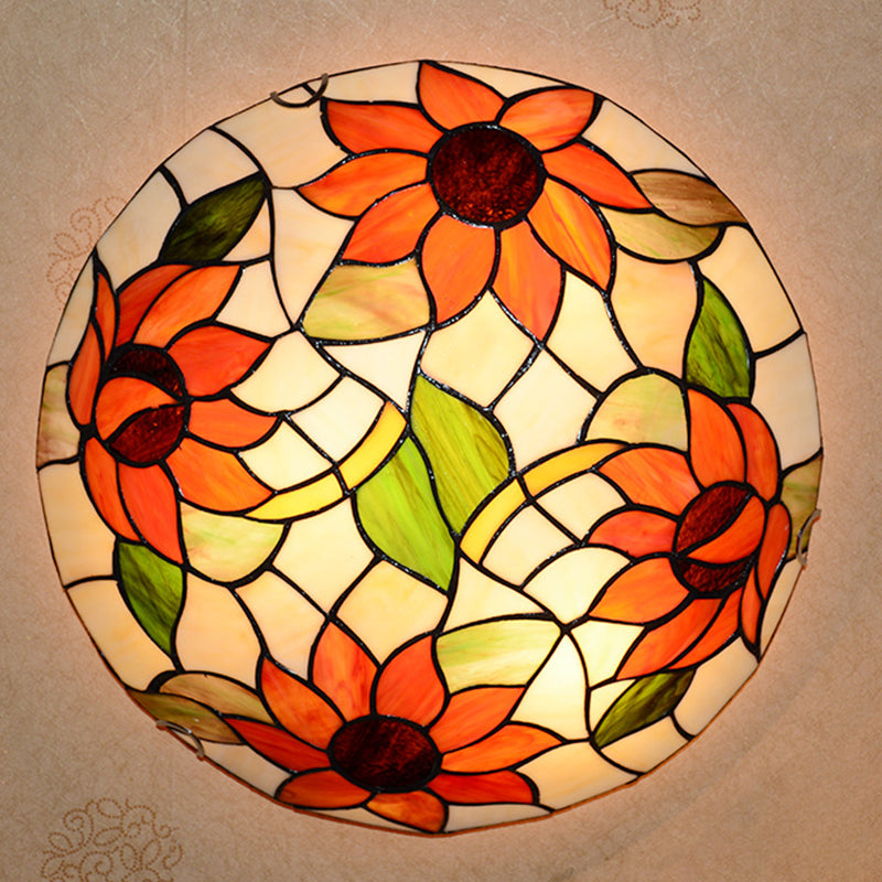 Sunflower Flush Mount Lighting Stained Glass Tiffany Flush Ceiling Light Fixtures Clearhalo 'Ceiling Lights' 'Close To Ceiling Lights' 'Close to ceiling' 'Flush mount' Lighting' 2589418