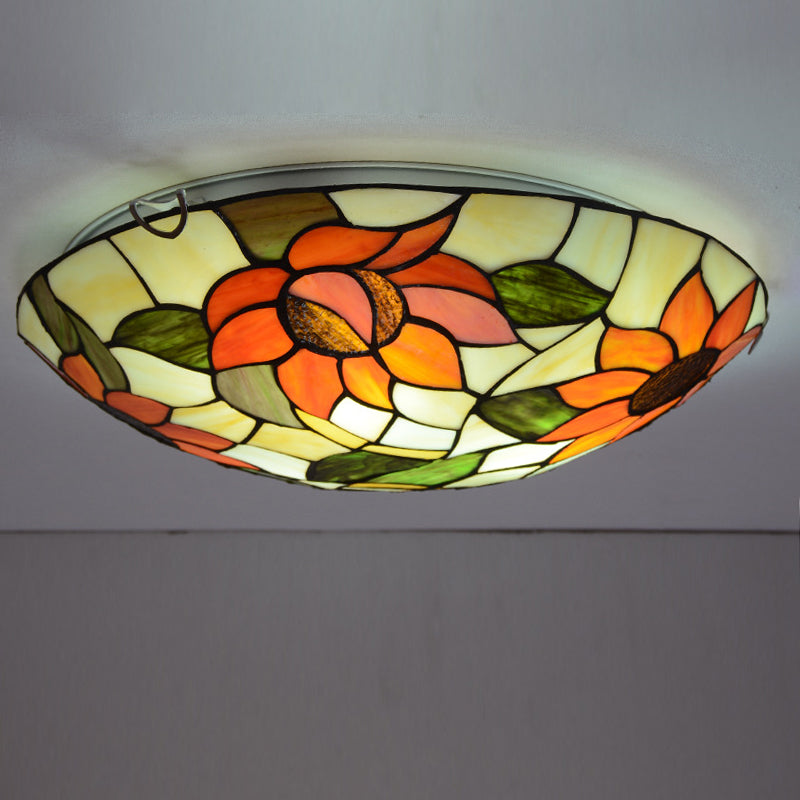 Sunflower Flush Mount Lighting Stained Glass Tiffany Flush Ceiling Light Fixtures Clearhalo 'Ceiling Lights' 'Close To Ceiling Lights' 'Close to ceiling' 'Flush mount' Lighting' 2589421