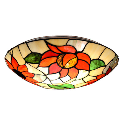 Sunflower Flush Mount Lighting Stained Glass Tiffany Flush Ceiling Light Fixtures Orange Clearhalo 'Ceiling Lights' 'Close To Ceiling Lights' 'Close to ceiling' 'Flush mount' Lighting' 2589422