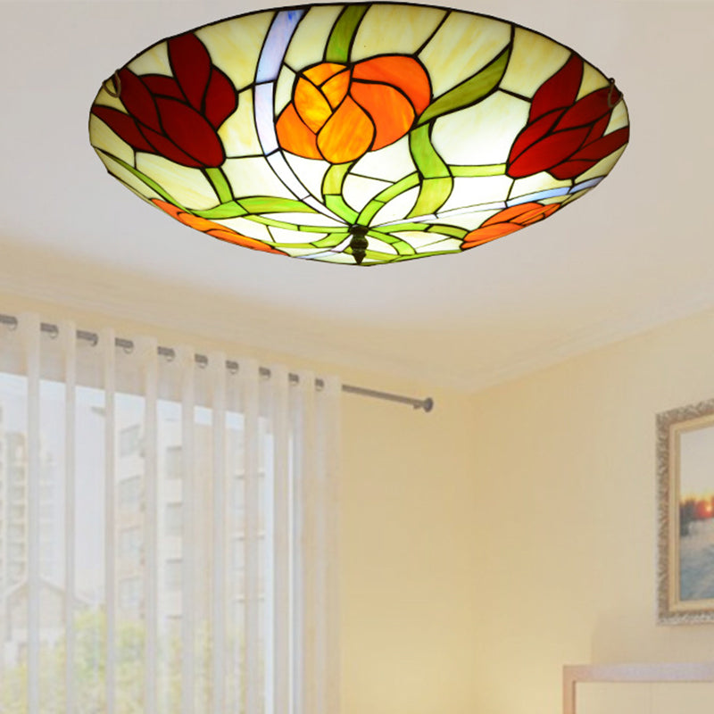 Flower Flush Mount Light Fixtures Multicolored Stained Glass Tiffany-Style Ceiling Lights Flush Mount Clearhalo 'Ceiling Lights' 'Close To Ceiling Lights' 'Close to ceiling' 'Flush mount' Lighting' 2589444