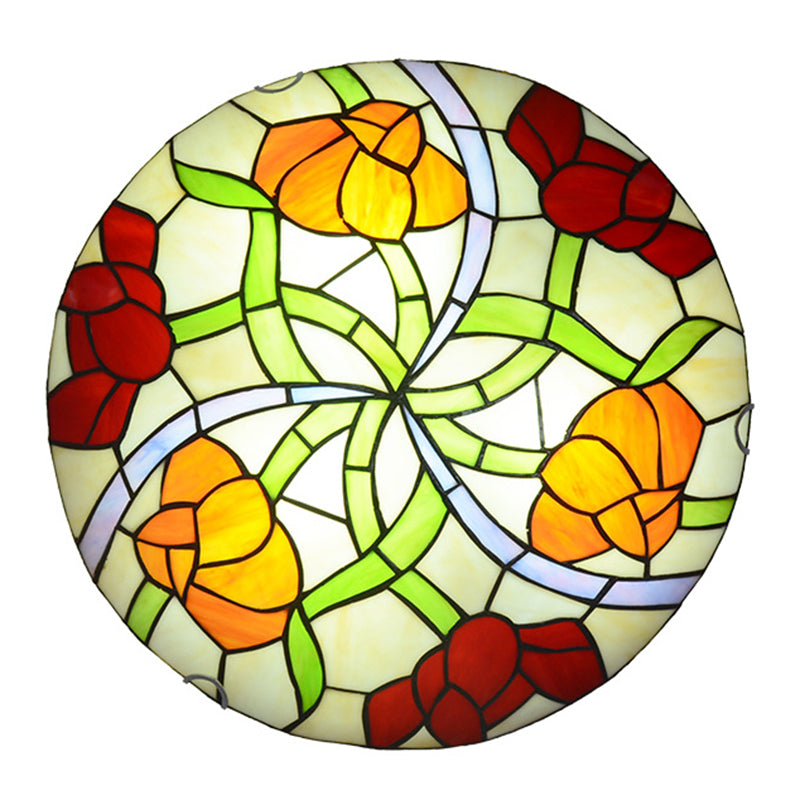 Flower Flush Mount Light Fixtures Multicolored Stained Glass Tiffany-Style Ceiling Lights Flush Mount Clearhalo 'Ceiling Lights' 'Close To Ceiling Lights' 'Close to ceiling' 'Flush mount' Lighting' 2589445