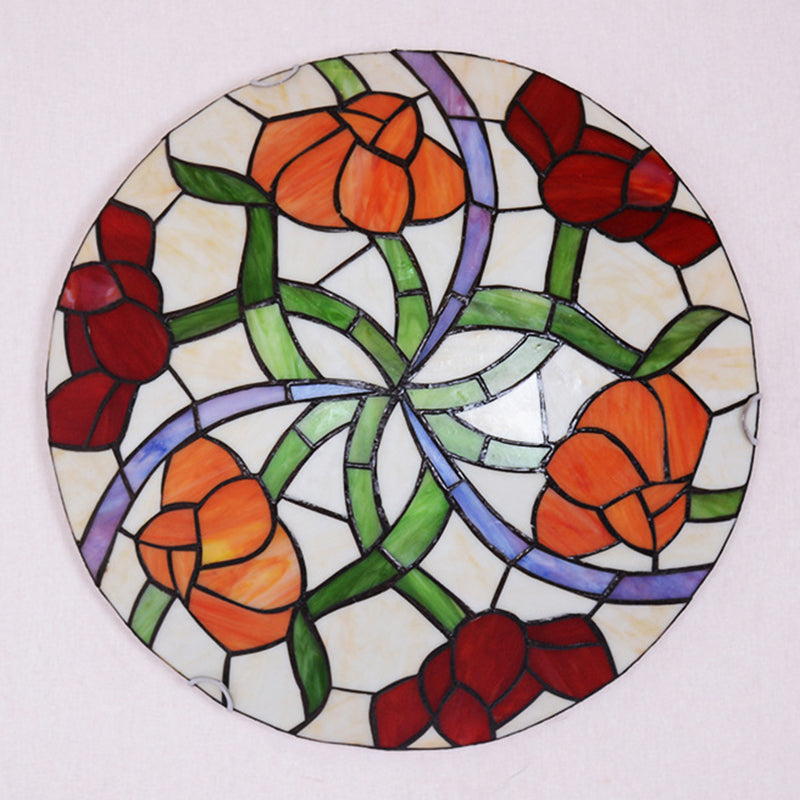 Flower Flush Mount Light Fixtures Multicolored Stained Glass Tiffany-Style Ceiling Lights Flush Mount Clearhalo 'Ceiling Lights' 'Close To Ceiling Lights' 'Close to ceiling' 'Flush mount' Lighting' 2589446