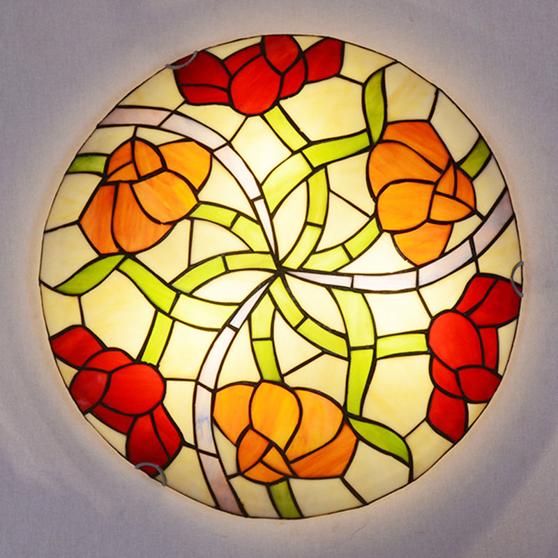 Flower Flush Mount Light Fixtures Multicolored Stained Glass Tiffany-Style Ceiling Lights Flush Mount Clearhalo 'Ceiling Lights' 'Close To Ceiling Lights' 'Close to ceiling' 'Flush mount' Lighting' 2589447